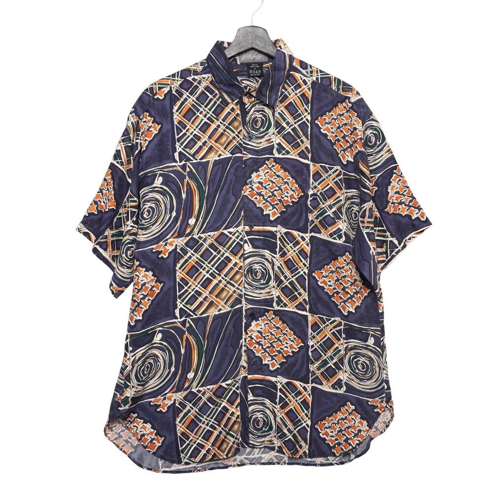Lord & Taylor Kensington Collection Silk Shirt M Abstract Short Sleeve 100% Silk